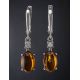 Classy Cognac Amber Earrings In Sterling Silver With Crystals The Nostalgia, image , picture 2