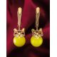 Golden Drop Earrings With Honey Amber, image , picture 4
