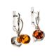 Cognac Amber Earrings In Sterling Silver The Kalina, image , picture 3