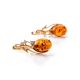 Golden Earrings With Cognac Amber and Crystals The Swan, image , picture 4