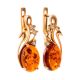 Golden Earrings With Cognac Amber and Crystals The Swan, image , picture 5