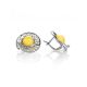 Round Silver Earrings With Honey Amber Centerpieces The Venus, image , picture 3
