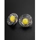 Round Silver Earrings With Honey Amber Centerpieces The Venus, image , picture 2