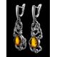 Voluptuous Silver Drop Earrings With Cognac Amber The Tivoli, image , picture 2