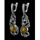 Dazzling Silver Drop Earrings With Green Amber The Tivoli, image , picture 5
