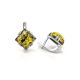 Geometric Silver Earrings With Green Amber The Astoria, image , picture 3