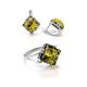 Geometric Silver Earrings With Green Amber The Astoria, image , picture 4