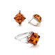 Geometric Silver Earrings With Cognac Amber The Astoria, image , picture 4