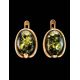 Oval Golden Earrings With Green Amber The Astrid, image , picture 2