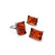 Silver Earrings With Square Cognac Amber Stone The Rectangle, image , picture 4