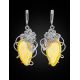 Unique Sterling Silver Floral Earrings With Sparkling Honey Amber The Dew, image , picture 2