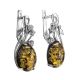Green Amber Earrings In Sterling Silver With Crystals The Swan, image , picture 4
