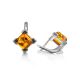 Square Silver Earrings With Cognac Amber The Artemis, image , picture 3
