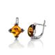 Square Silver Earrings With Cognac Amber The Artemis, image , picture 4