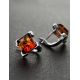 Square Silver Earrings With Cognac Amber The Artemis, image , picture 2