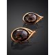 Golden Earrings With Oval Smoky Quartz Centerpieces, image , picture 2