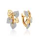 Floral Design Gold Crystal Earrings, image 