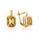 Geometric Design Gold Citrine Earrings, image 