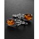 Cognac Amber Earrings In Sterling Silver With Crystals The Swan, image , picture 2