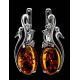 Cognac Amber Earrings In Sterling Silver With Crystals The Swan, image , picture 4