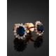 Diamond Sapphire Golden Stud Earrings, image , picture 2