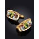 Golden Earrings With Bright Multicolor Stones, image , picture 2