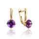 Stylish Gold Amethyst Latch Back Earrings, image 