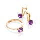 Stylish Gold Amethyst Latch Back Earrings, image , picture 3
