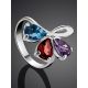 Stylish Silver Ring With Multicolor Crystals, Ring Size: 7 / 17.5, image , picture 2
