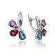 Silver Earrings With Bright Mix Color Crystals, image 