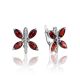 Butterfly Motif Silver Garnet Earrings, image 
