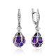Vintage Style Silver Amethyst Egg Shaped Dangles The Romanov, image 