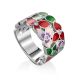 Floral Design Silver Enamel Band Ring, Ring Size: 8 / 18, image 