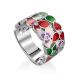 Floral Design Silver Enamel Band Ring, Ring Size: 8 / 18, image 