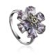 Chic Floral Design Silver Ring With Marcasites And Crystals The Lace, Ring Size: 8 / 18, image 