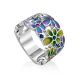 Ultra Feminine Floral Design Enamel Band Ring With Crystals, Ring Size: 7 / 17.5, image 