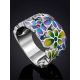Ultra Feminine Floral Design Enamel Band Ring With Crystals, Ring Size: 7 / 17.5, image , picture 2