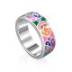 Playful Design Silver Enamel Band Ring, Ring Size: 8 / 18, image 