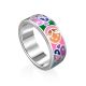 Playful Design Silver Enamel Band Ring, Ring Size: 8 / 18, image 