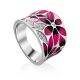 Floral Design Silver Enamel Ring, Ring Size: 8 / 18, image 