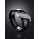 Trendy Black Ceramic Band Ring With Crystals, Ring Size: 6 / 16.5, image , picture 2