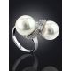 Fabulous Bypass Design Silver Pearl Ring, Ring Size: 7 / 17.5, image , picture 2