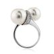 Fabulous Bypass Design Silver Pearl Ring, Ring Size: 7 / 17.5, image 