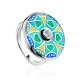 Colorful Silver Enamel Ring With Crystal Centerpiece, Ring Size: 7 / 17.5, image 