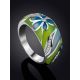 Floral Design Silver Enamel Ring, Ring Size: 7 / 17.5, image , picture 2