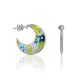 Floral Design Silver Enamel Hoop Earrings, image 