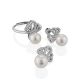 Classy Silver Pearl Stud Earrings With Crystals, image , picture 4