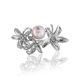 ClassyFloral Design Silver Brooch With Pearl And Crystals, image 