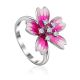 Pink Enamel Flower Ring With Crystals, Ring Size: 8 / 18, image 