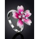Pink Enamel Flower Ring With Crystals, Ring Size: 8 / 18, image , picture 2